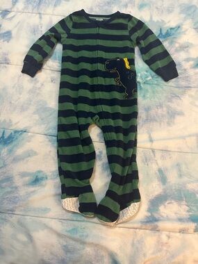 Absorba Green & Navy Striped Dinosaur Footed One-Piece~